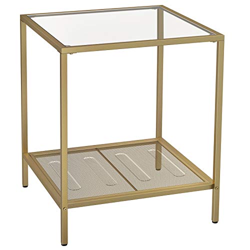 VASAGLE-Table-dappoint--2-Niveaux-Bout-de-canap-avec-Dessus-en-Verre-tagre-en-Maille-Cadre-en-mtal-Stable-pour-Chambre-Salon-Dor-et-Transparent-LGT030A01-0
