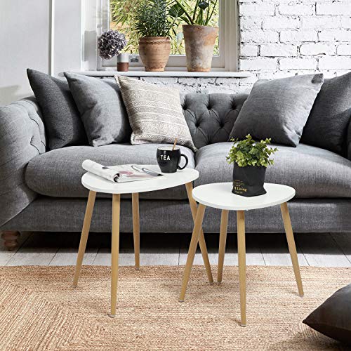 MEUBLE-COSY-Lot-de-2-Tables-Basses-Tables-Gigognes-Vintage-Table-dappoint-Table-Dextrmit-avec-Pied-en-Mtal-avec-Finition-Chne-0-0