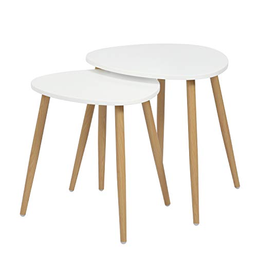MEUBLE-COSY-Lot-de-2-Tables-Basses-Tables-Gigognes-Vintage-Table-dappoint-Table-Dextrmit-avec-Pied-en-Mtal-avec-Finition-Chne-0-2