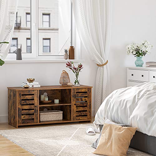 VASAGLE-Meuble-TV-Support-tl-avec-Portes-persiennes-Rangement-tlvision-Ouvert-avec-Ouverture-cbles-tagres-rglables-pour-tlviseur-jusqu-43-Pouces-Marron-Rustique-LTV102X01-0-1