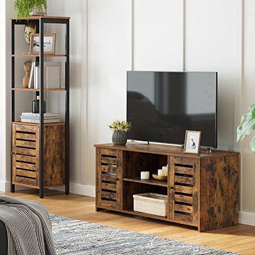VASAGLE-Meuble-TV-Support-tl-avec-Portes-persiennes-Rangement-tlvision-Ouvert-avec-Ouverture-cbles-tagres-rglables-pour-tlviseur-jusqu-43-Pouces-Marron-Rustique-LTV102X01-0-2