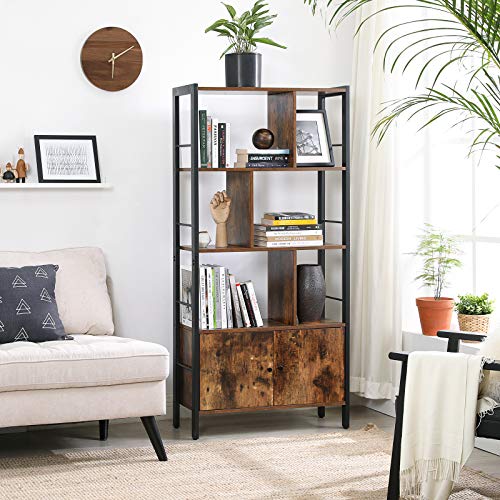 VASAGLE-tagre-de-Rangement-Bibliothque--4-Niveaux-Grand-Structure-Stable-en-Acier-Style-Industriel-Marron-Rustique-et-Noir-LBC022B01-0-0