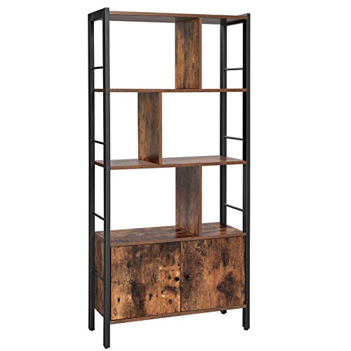 VASAGLE-tagre-de-Rangement-Bibliothque--4-Niveaux-Grand-Structure-Stable-en-Acier-Style-Industriel-Marron-Rustique-et-Noir-LBC022B01-0