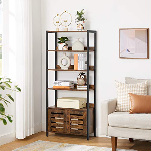 VASAGLE-Armoire-de-Rangement-Bibliothque-tagre-Industrielle-pour-Salon-Chambre-Cuisine-avec-2-Portes-persiennes-et-4-tagres-Polyvalent-Marron-Rustique-et-Noir-LSC601B01-0-2