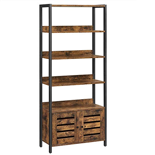 VASAGLE-Armoire-de-Rangement-Bibliothque-tagre-Industrielle-pour-Salon-Chambre-Cuisine-avec-2-Portes-persiennes-et-4-tagres-Polyvalent-Marron-Rustique-et-Noir-LSC601B01-0