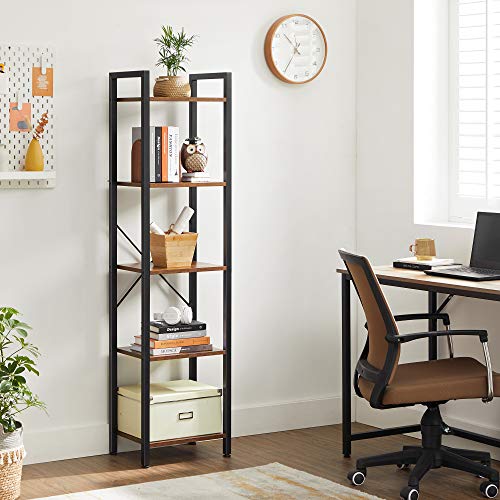 VASAGLE-Bibliothque-5-Niveaux-tagre-Livres-Meuble-de-Rangement-Ouvert-pour-Bureau-Salon-Chambre-40-x-30-x-146-cm-Marron-Rustique-et-Noir-LLS100B01-0-0
