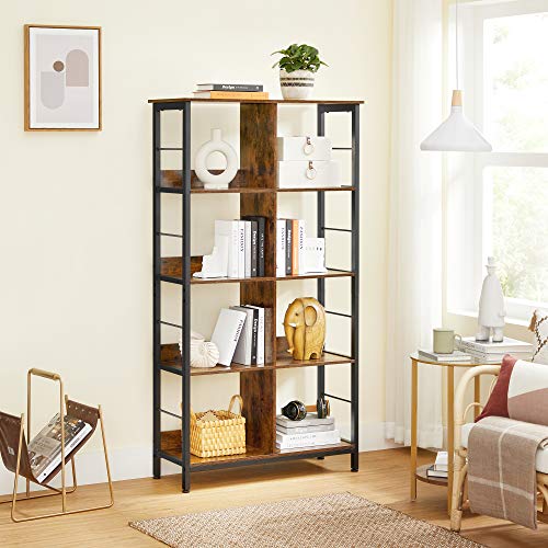 VASAGLE-Bibliothque-8-Compartiments-tagre-Livres-Meuble-de-Rangement-Ouvert-pour-Bureau-Salon-Chambre-80-x-33-x-149-cm-Style-Industriel-Marron-Rustique-et-Noir-LLS105B01-0-0