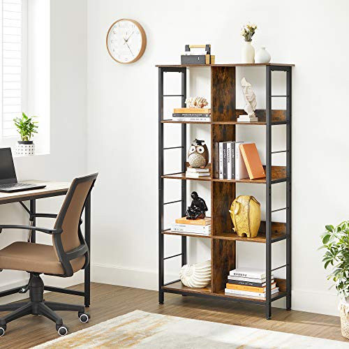 VASAGLE-Bibliothque-8-Compartiments-tagre-Livres-Meuble-de-Rangement-Ouvert-pour-Bureau-Salon-Chambre-80-x-33-x-149-cm-Style-Industriel-Marron-Rustique-et-Noir-LLS105B01-0-1
