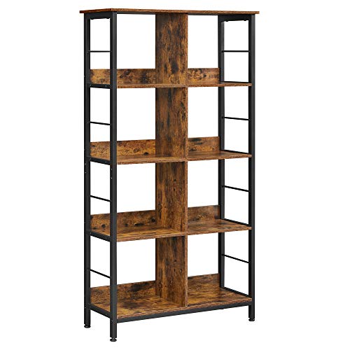 VASAGLE-Bibliothque-8-Compartiments-tagre-Livres-Meuble-de-Rangement-Ouvert-pour-Bureau-Salon-Chambre-80-x-33-x-149-cm-Style-Industriel-Marron-Rustique-et-Noir-LLS105B01-0