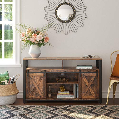 VASAGLE-Meuble-TV-Support-tl-avec-Portes-coulissantes-Imitation-Grange-pour-tlviseurs-jusqu-60-Pouces-tagre-rglable-pour-Console-et-Box-Style-Industriel-Marron-Rustique-et-Noir-LTV46BX-0-0