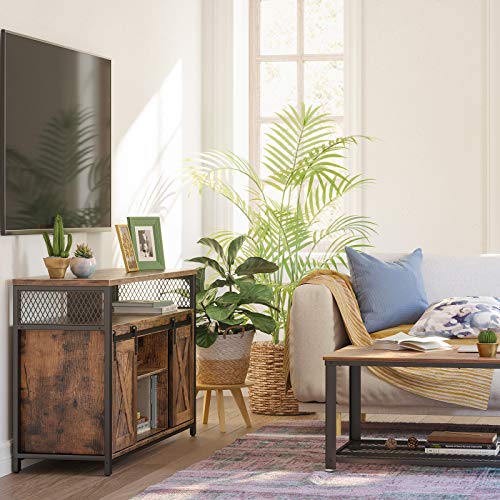 VASAGLE-Meuble-TV-Support-tl-avec-Portes-coulissantes-Imitation-Grange-pour-tlviseurs-jusqu-60-Pouces-tagre-rglable-pour-Console-et-Box-Style-Industriel-Marron-Rustique-et-Noir-LTV46BX-0-1