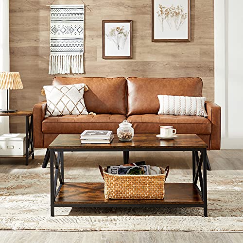 VASAGLE-Table-basse-Table-de-salon-avec-cadre-en-acier-en-forme-de-X-et-tagre-de-rangement-100-x-55-x-45-cm-style-industriel-campagnard-Marron-Rustique-et-Noir-LCT200B01-0-2
