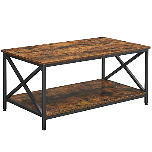 VASAGLE-Table-basse-Table-de-salon-avec-cadre-en-acier-en-forme-de-X-et-tagre-de-rangement-100-x-55-x-45-cm-style-industriel-campagnard-Marron-Rustique-et-Noir-LCT200B01-0