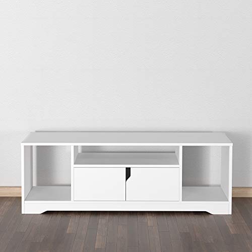HOMCOM-Meuble-TV-Banc-TV-Design-Contemporain-3-niches-Placard-Double-Porte-dim-120L-x-30l-x-41H-cm-Panneaux-Particules-Blanc-0-0
