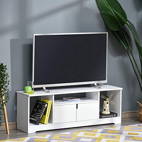 HOMCOM-Meuble-TV-Banc-TV-Design-Contemporain-3-niches-Placard-Double-Porte-dim-120L-x-30l-x-41H-cm-Panneaux-Particules-Blanc-0-2