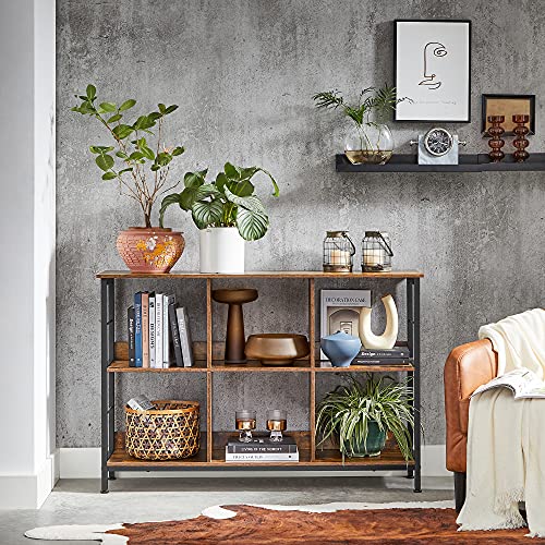 VASAGLE-Bibliothque-6-Compartiments-Meuble-de-Rangement-Ouvert-tagre-Livres-Horizontale-pour-Bureau-Salon-Chambre-120-x-33-x-80-cm-Style-Industriel-Marron-Rustique-et-Noir-LLS104B01-0-0