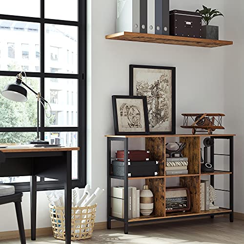 VASAGLE-Bibliothque-6-Compartiments-Meuble-de-Rangement-Ouvert-tagre-Livres-Horizontale-pour-Bureau-Salon-Chambre-120-x-33-x-80-cm-Style-Industriel-Marron-Rustique-et-Noir-LLS104B01-0-1