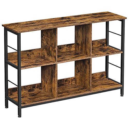 VASAGLE-Bibliothque-6-Compartiments-Meuble-de-Rangement-Ouvert-tagre-Livres-Horizontale-pour-Bureau-Salon-Chambre-120-x-33-x-80-cm-Style-Industriel-Marron-Rustique-et-Noir-LLS104B01-0