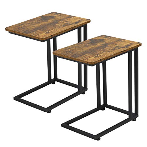 Yaheetech-Lot-de-2-Tables-dappoint-Vintage-Bout-de-Canap-Roulettes-Verrouillable-50-x-35-x-595-cm-Industrielle-Petite-Table-Desserte-Mobile-Salon-Chambre-Bureau-0
