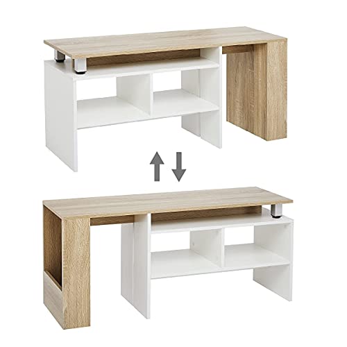 Meerveil-Meuble-TV-Meuble-Tl-Extensible-et-Ajustable-Bois-Scandinaves-pour-Salon-160-x35-x50-cm-Blanc-et-Chne-0-1