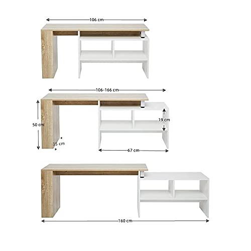 Meerveil-Meuble-TV-Meuble-Tl-Extensible-et-Ajustable-Bois-Scandinaves-pour-Salon-160-x35-x50-cm-Blanc-et-Chne-0-2
