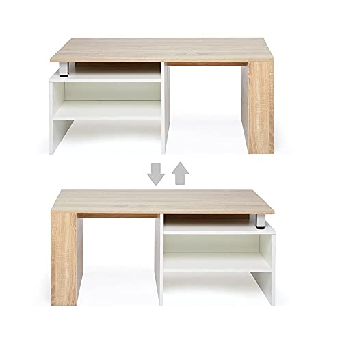 Meerveil-Table-Basse-Table-dAppoint-Extensible-Ajustable-Scandinaves-pour-Salon-140x55x45-cm-Blanc-et-Chne-0-1