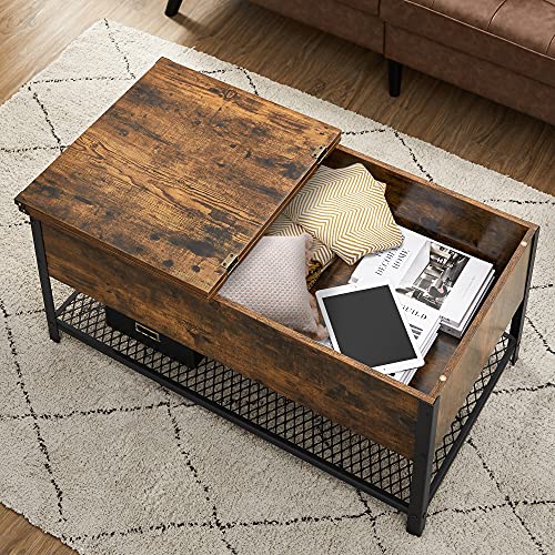 VASAGLE-Table-Basse-Table-de-Salon-avec-Dessus-Rabattable-Compartiment-Ferm-et-tagre-Grillage-Cadre-en-Mtal-Style-Industriel-100-x-55-x-47-cm-Marron-Rustique-et-Noir-LCT230B01-0-1