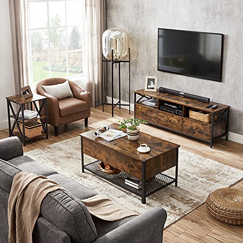 VASAGLE-Table-Basse-Table-de-Salon-avec-Dessus-Rabattable-Compartiment-Ferm-et-tagre-Grillage-Cadre-en-Mtal-Style-Industriel-100-x-55-x-47-cm-Marron-Rustique-et-Noir-LCT230B01-0-2