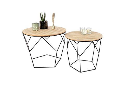 LIFA-LIVING-Table-Gigogne-Bois-et-Metal-Ronde-Table-Basse-Design-Bois-en-Lot-de-2-Petite-Table-Basse-Gigogne-Scandinave-Tables-dAppoint-pour-Salon-0