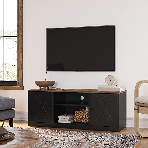 SONGMICS-Meuble-TV-Support-Tlviseur-avec-2-Portes-6-Compartiments-tagres-Rglables-pour-tl-jusqu-55-pouces-Table-TV-Banc-TV-pour-Salon-Chambre-Marron-Rustique-et-Noir-LTV710B01-0-0