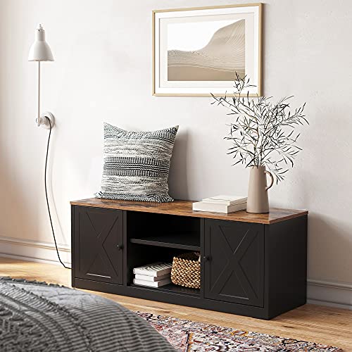 SONGMICS-Meuble-TV-Support-Tlviseur-avec-2-Portes-6-Compartiments-tagres-Rglables-pour-tl-jusqu-55-pouces-Table-TV-Banc-TV-pour-Salon-Chambre-Marron-Rustique-et-Noir-LTV710B01-0-1