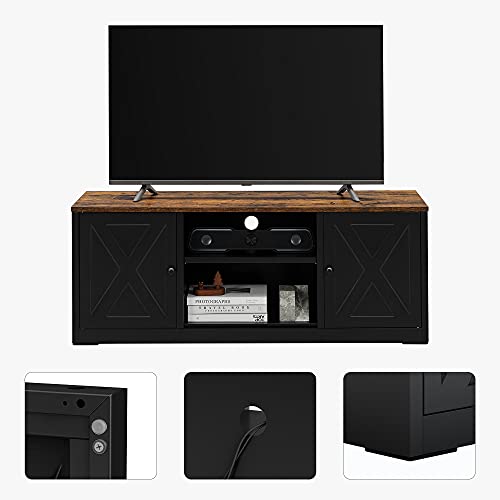 SONGMICS-Meuble-TV-Support-Tlviseur-avec-2-Portes-6-Compartiments-tagres-Rglables-pour-tl-jusqu-55-pouces-Table-TV-Banc-TV-pour-Salon-Chambre-Marron-Rustique-et-Noir-LTV710B01-0-2