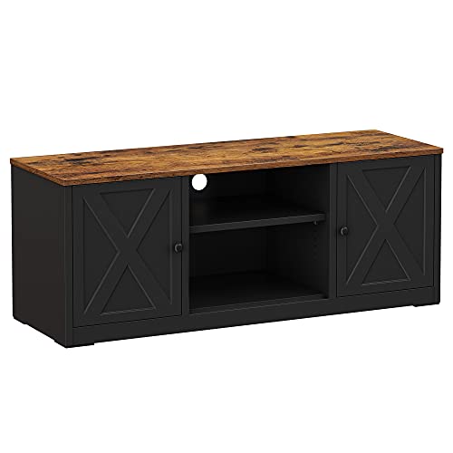 SONGMICS-Meuble-TV-Support-Tlviseur-avec-2-Portes-6-Compartiments-tagres-Rglables-pour-tl-jusqu-55-pouces-Table-TV-Banc-TV-pour-Salon-Chambre-Marron-Rustique-et-Noir-LTV710B01-0