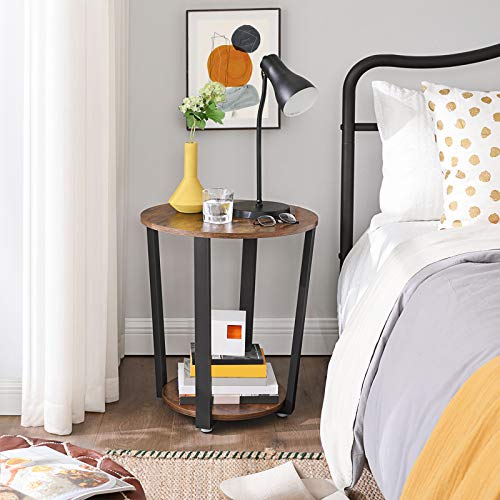 VASAGLE-Table-dappoint-Table-Ronde-Bout-de-canap-Montage-Facile-Cadre-en-Acier-pour-Salon-Chambre-Style-Industriel-Marron-Rustique-et-Noir-LET57X-0-1