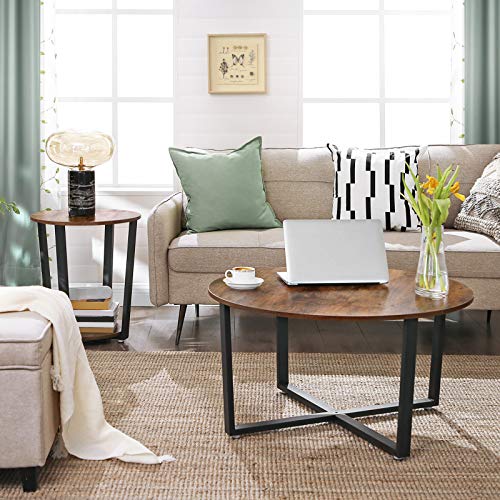 VASAGLE-Table-dappoint-Table-Ronde-Bout-de-canap-Montage-Facile-Cadre-en-Acier-pour-Salon-Chambre-Style-Industriel-Marron-Rustique-et-Noir-LET57X-0-2