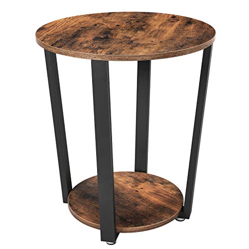 VASAGLE-Table-dappoint-Table-Ronde-Bout-de-canap-Montage-Facile-Cadre-en-Acier-pour-Salon-Chambre-Style-Industriel-Marron-Rustique-et-Noir-LET57X-0