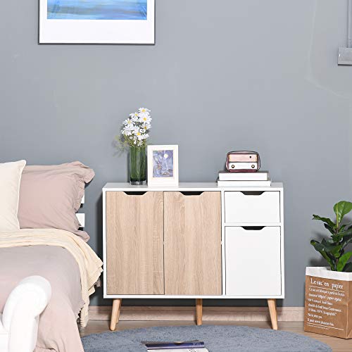 Buffet-design-scandinave-2-placards-tiroir-coulissant-pieds-bois-massif-pin-panneaux-particules-blanc-chne-clair-0-0