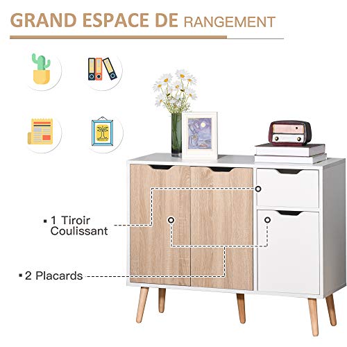 Buffet-design-scandinave-2-placards-tiroir-coulissant-pieds-bois-massif-pin-panneaux-particules-blanc-chne-clair-0-2