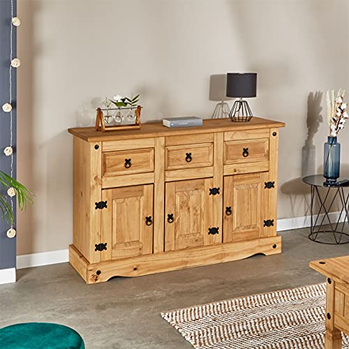 IDIMEX-Buffet-Salsa-Commode-bahut-vaisselier-en-Bois-Style-Mexicain-avec-3-Portes-battantes-et-3-tiroirs-en-pin-Massif-Finition-teintecire-0-0