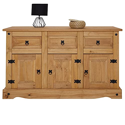 IDIMEX-Buffet-Salsa-Commode-bahut-vaisselier-en-Bois-Style-Mexicain-avec-3-Portes-battantes-et-3-tiroirs-en-pin-Massif-Finition-teintecire-0-1