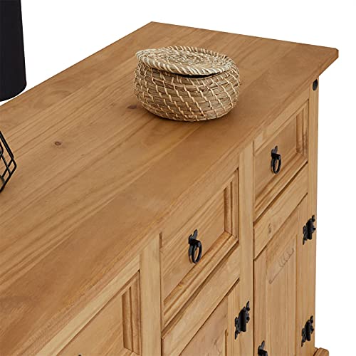IDIMEX-Buffet-Salsa-Commode-bahut-vaisselier-en-Bois-Style-Mexicain-avec-3-Portes-battantes-et-3-tiroirs-en-pin-Massif-Finition-teintecire-0-2