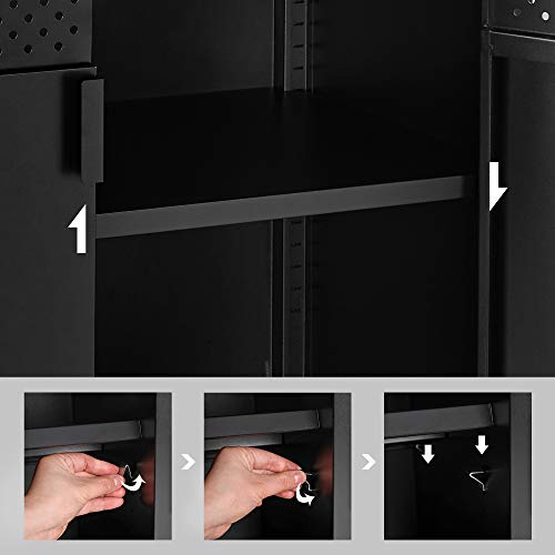 SONGMICS-Meuble-de-rangement-Buffet-double-porte-aimante-avec-tagre-rglable-pour-Salle--Manger-Salon-Cuisine-entre-cadre-en-acier-style-industriel-Marron-Rustique-et-Noir-LSC102B01-0-2