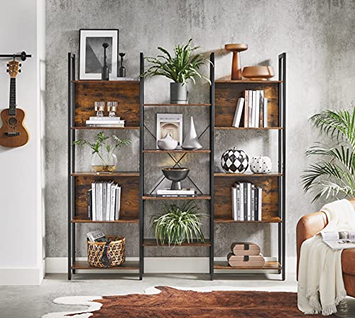 VASAGLE-Bibliothque-tagre-de-Rangement-avec-14-Compartiments-Cadre-en-mtal-pour-Salon-Bureau-Style-Industriel-158-x-24-x-166-cm-Marron-Rustique-et-Noir-LLS107B01-0-0
