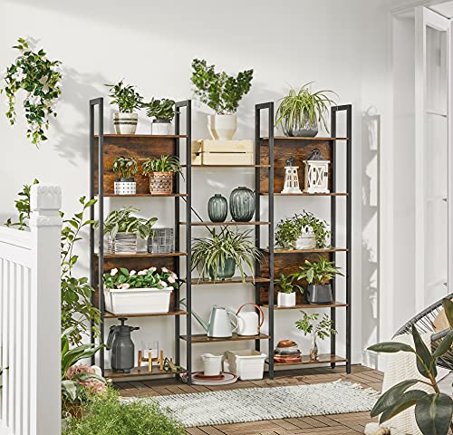 VASAGLE-Bibliothque-tagre-de-Rangement-avec-14-Compartiments-Cadre-en-mtal-pour-Salon-Bureau-Style-Industriel-158-x-24-x-166-cm-Marron-Rustique-et-Noir-LLS107B01-0-1