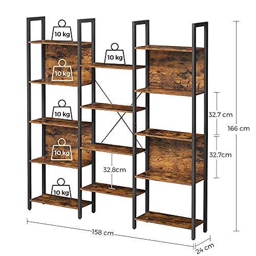 VASAGLE-Bibliothque-tagre-de-Rangement-avec-14-Compartiments-Cadre-en-mtal-pour-Salon-Bureau-Style-Industriel-158-x-24-x-166-cm-Marron-Rustique-et-Noir-LLS107B01-0-2