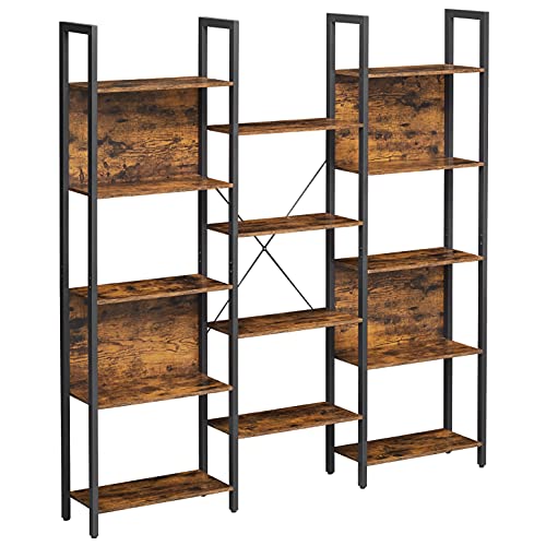 VASAGLE-Bibliothque-tagre-de-Rangement-avec-14-Compartiments-Cadre-en-mtal-pour-Salon-Bureau-Style-Industriel-158-x-24-x-166-cm-Marron-Rustique-et-Noir-LLS107B01-0