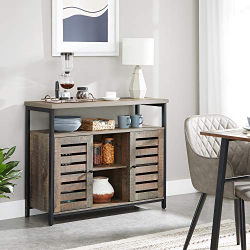 VASAGLE-Meuble-de-Rangement-Buffet-Meuble-de-Cuisine-avec-Placard-et-tagres-Portes--persiennes-pour-Salle--Manger-Salon-Couloir-Chambre-Style-Industriel-Marron-Givr-et-Noir-LSC079B13-0-0