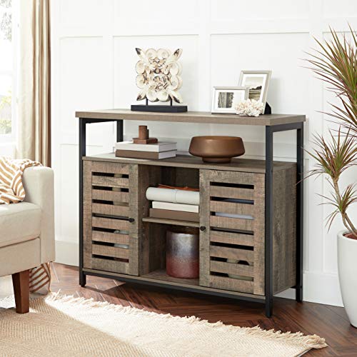 VASAGLE-Meuble-de-Rangement-Buffet-Meuble-de-Cuisine-avec-Placard-et-tagres-Portes--persiennes-pour-Salle--Manger-Salon-Couloir-Chambre-Style-Industriel-Marron-Givr-et-Noir-LSC079B13-0-1