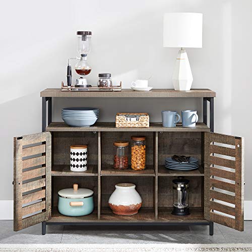 VASAGLE-Meuble-de-Rangement-Buffet-Meuble-de-Cuisine-avec-Placard-et-tagres-Portes--persiennes-pour-Salle--Manger-Salon-Couloir-Chambre-Style-Industriel-Marron-Givr-et-Noir-LSC079B13-0-2