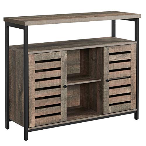 VASAGLE-Meuble-de-Rangement-Buffet-Meuble-de-Cuisine-avec-Placard-et-tagres-Portes--persiennes-pour-Salle--Manger-Salon-Couloir-Chambre-Style-Industriel-Marron-Givr-et-Noir-LSC079B13-0